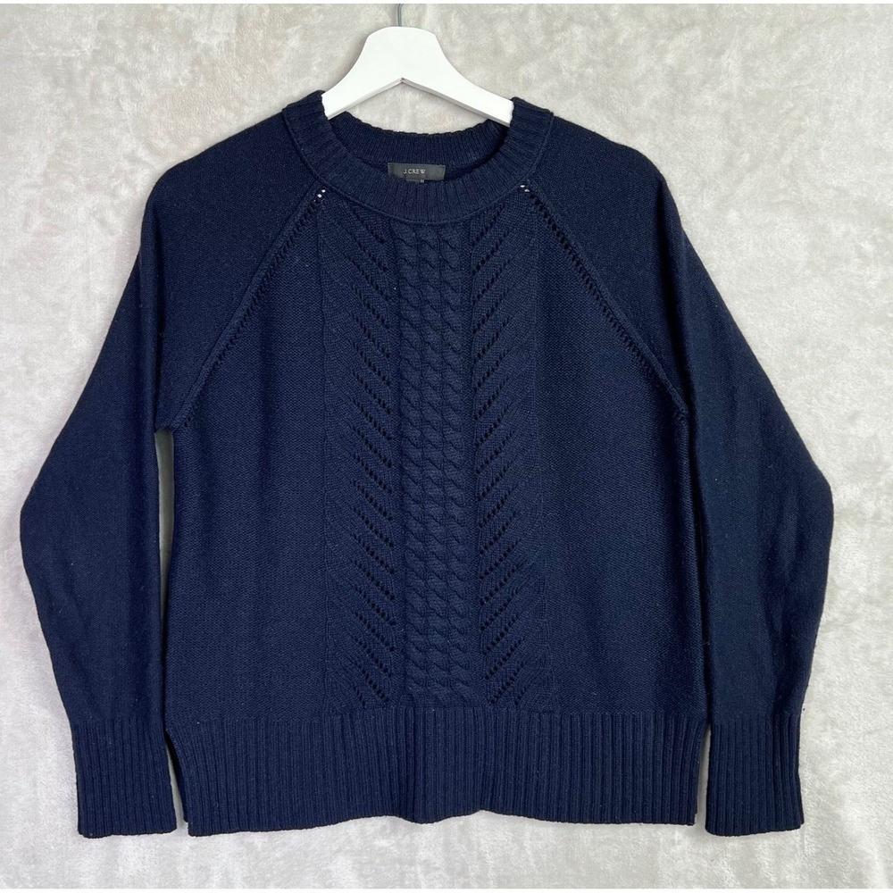 J Crew Sweater Womens Small Navy Cable Knit 100% Wool Fisherman Soft Preppy